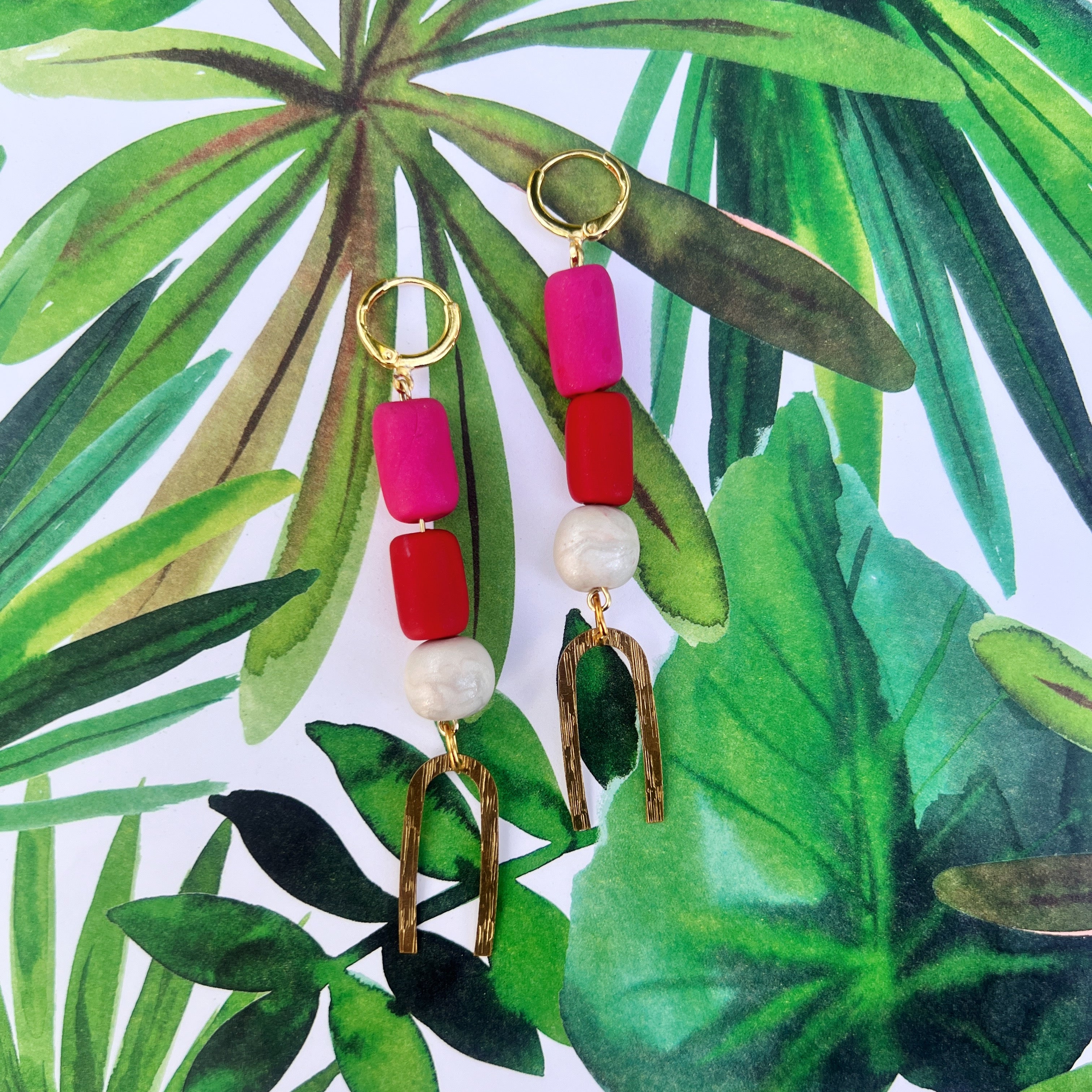 Red and Pink Tube Beaded Dangles