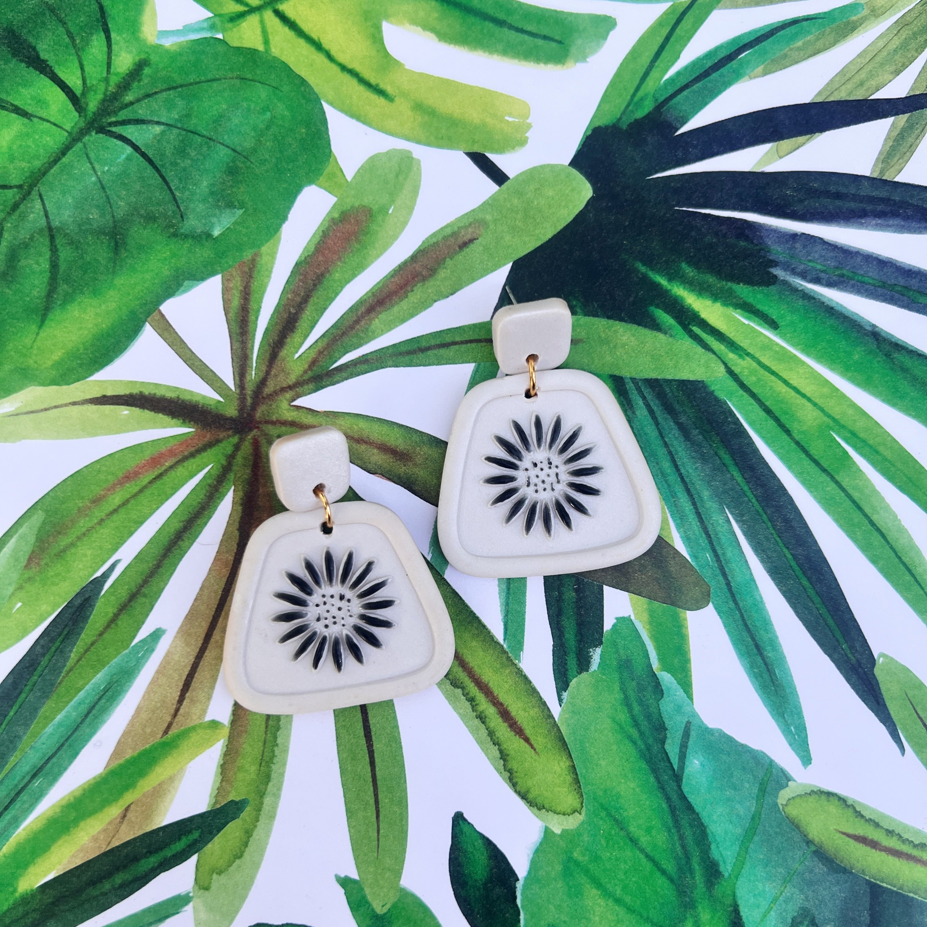 Embossed Daisy Trapezoid Dangles
