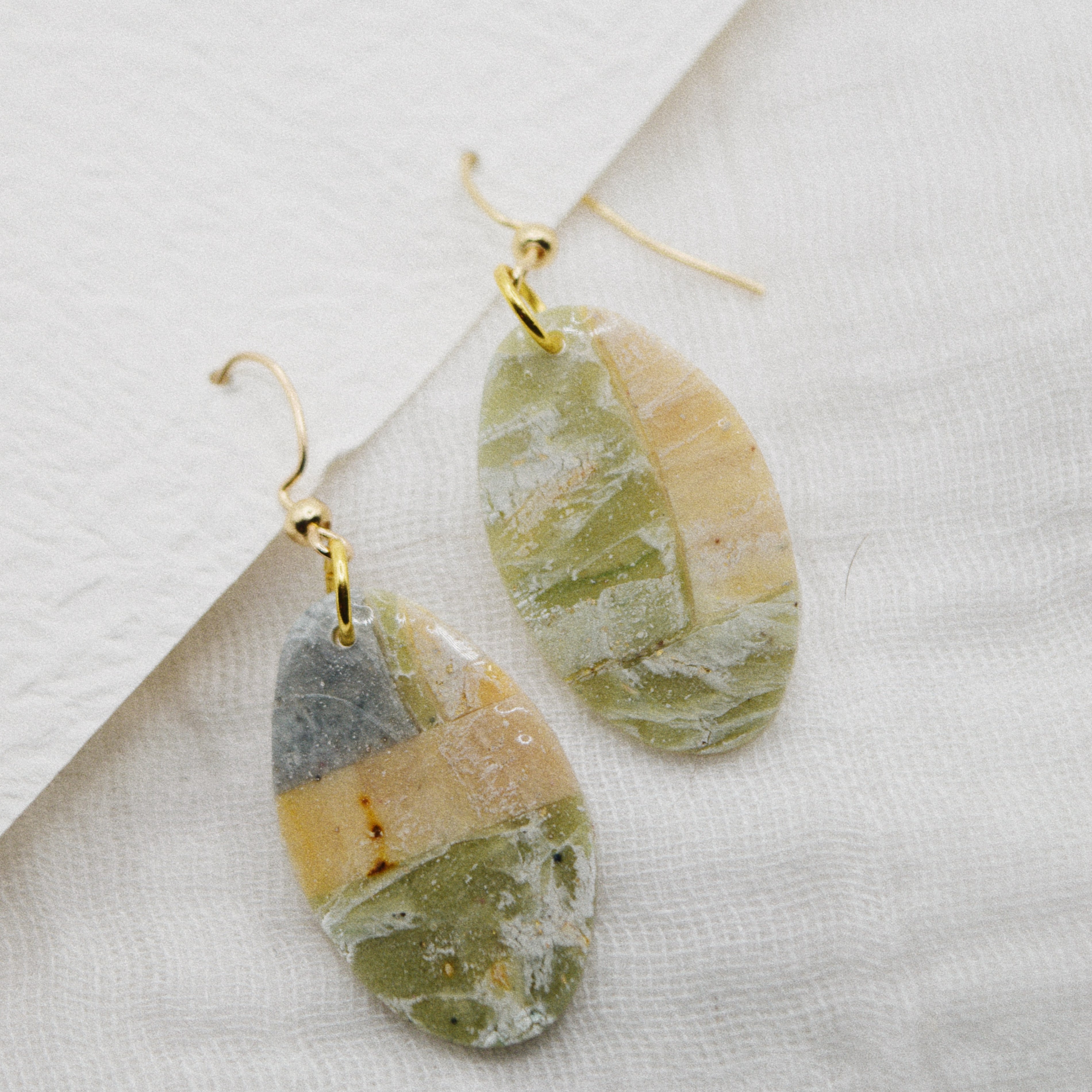 Multi Color Marble Patterned Oval Dangle Earring (Medium)