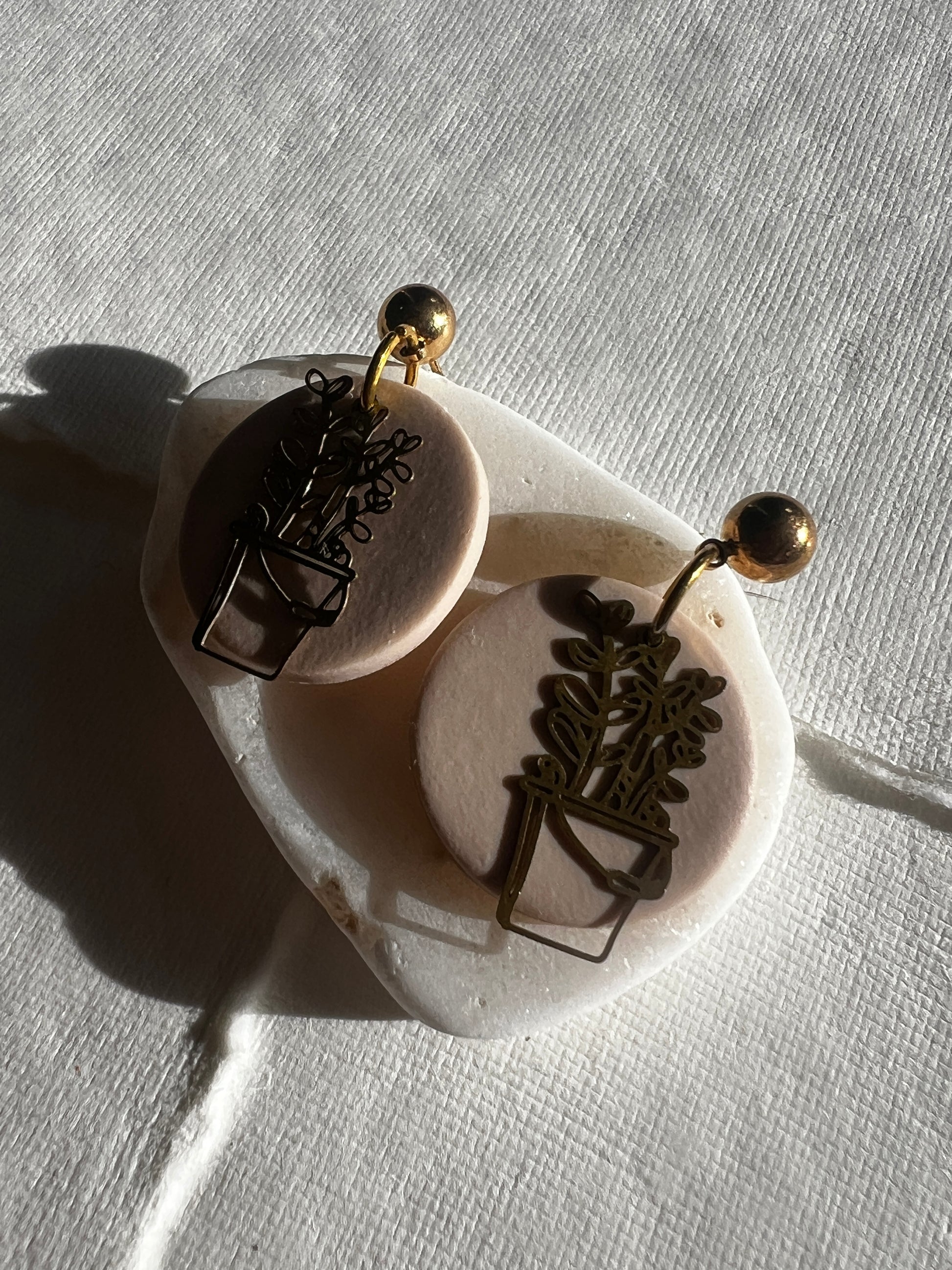 Beige Plant Charm Dangles