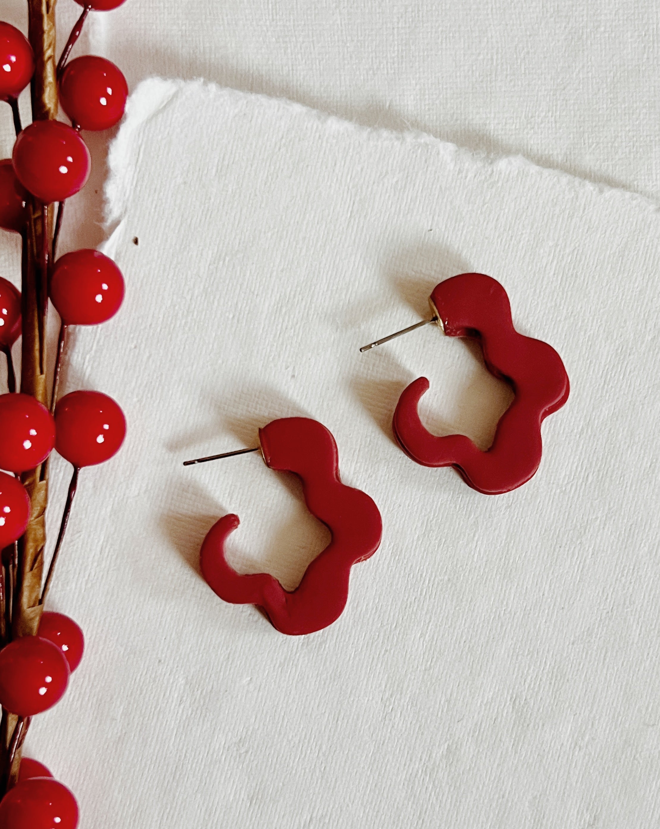 Red Squiggle Hoops