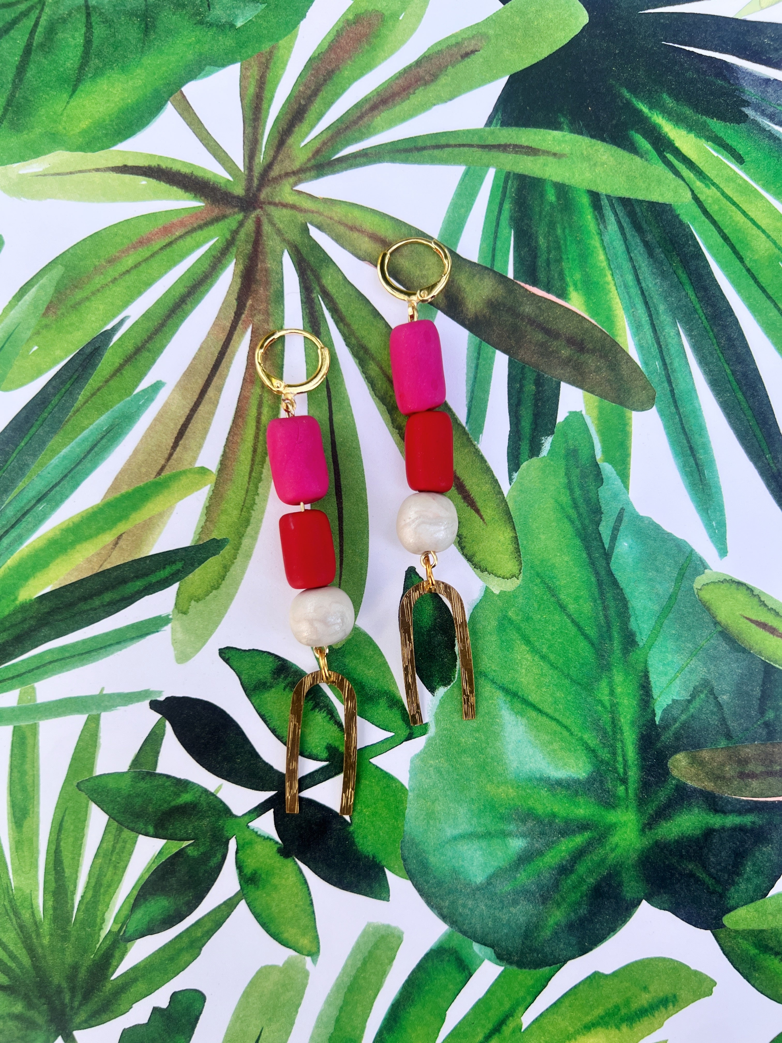Red and Pink Tube Beaded Dangles