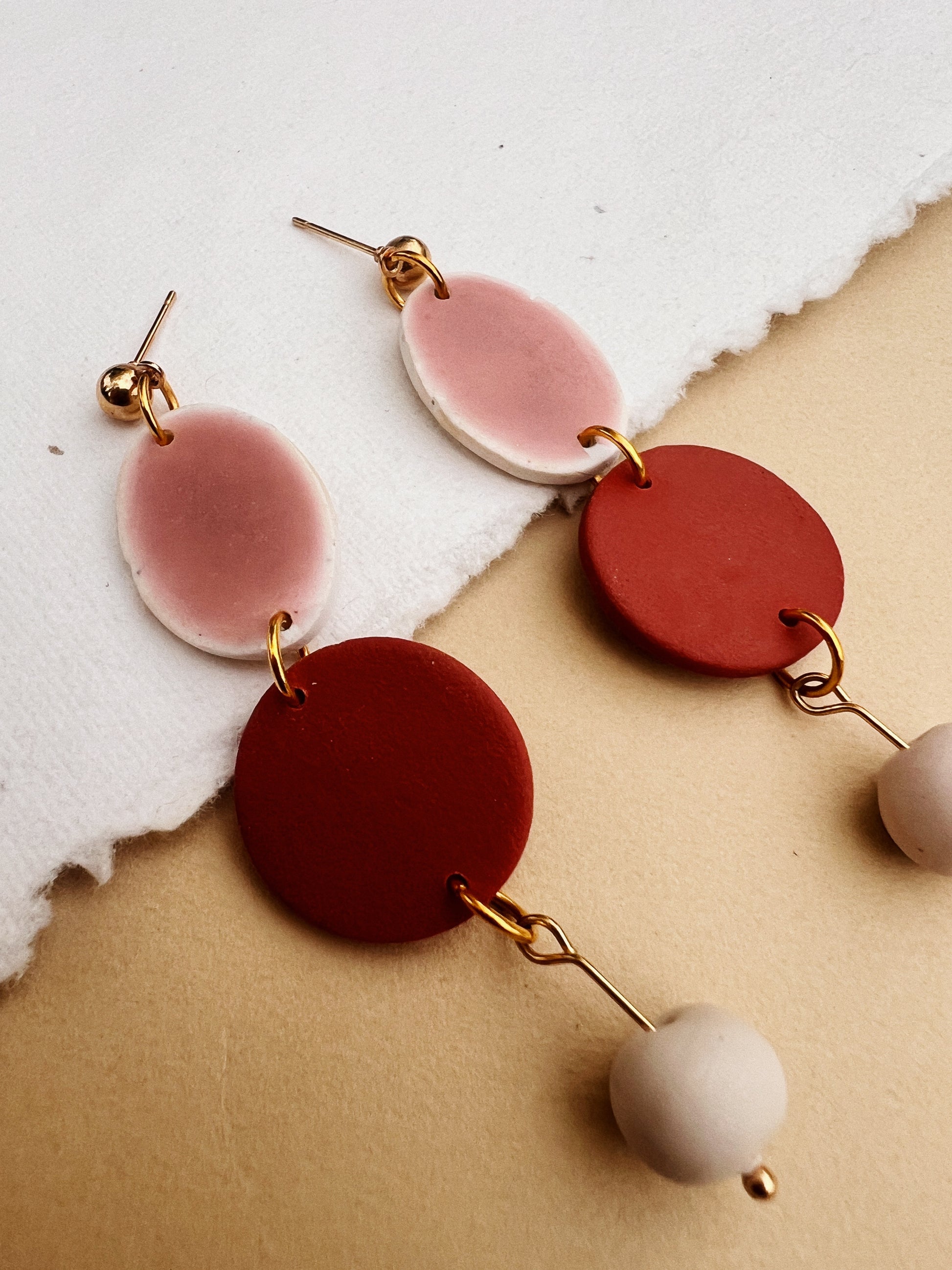 Terracotta and Pink Multi Shape Dangle Earring