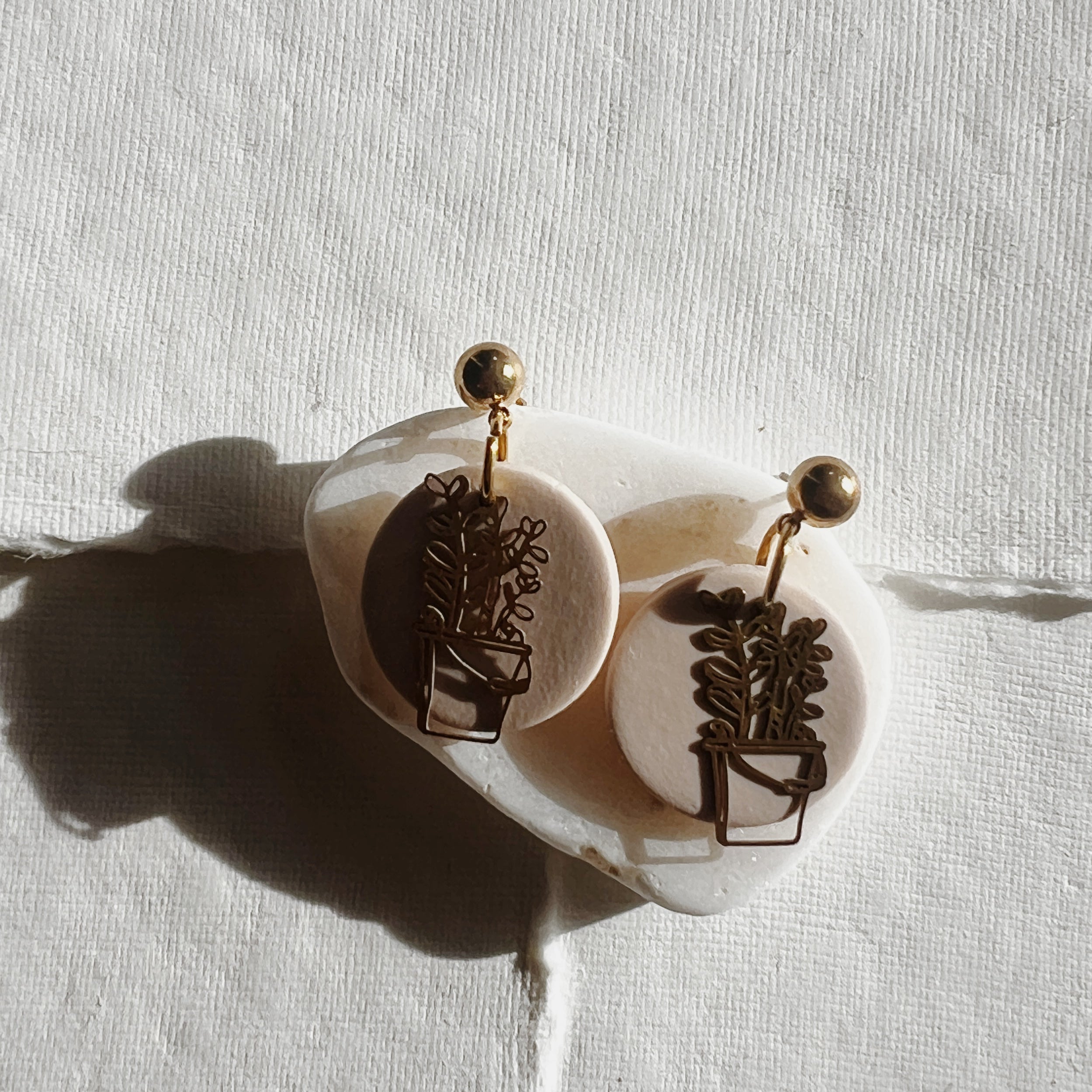 Beige Plant Charm Dangles