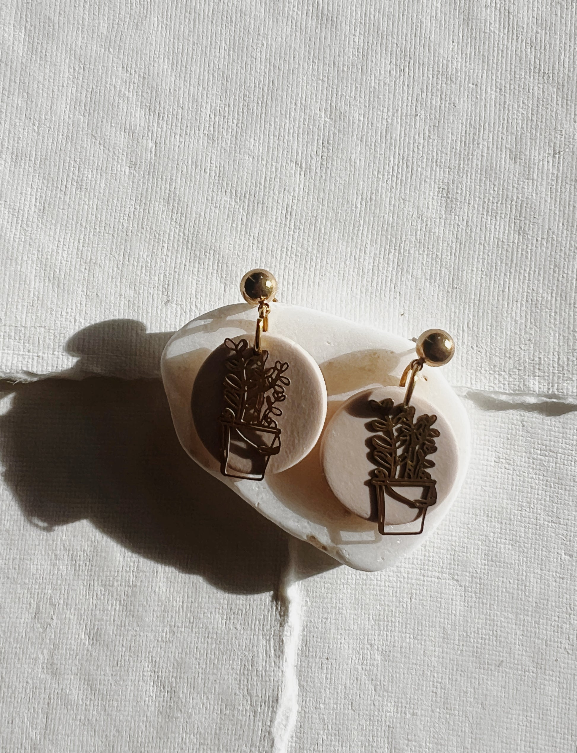 Beige Plant Charm Dangles