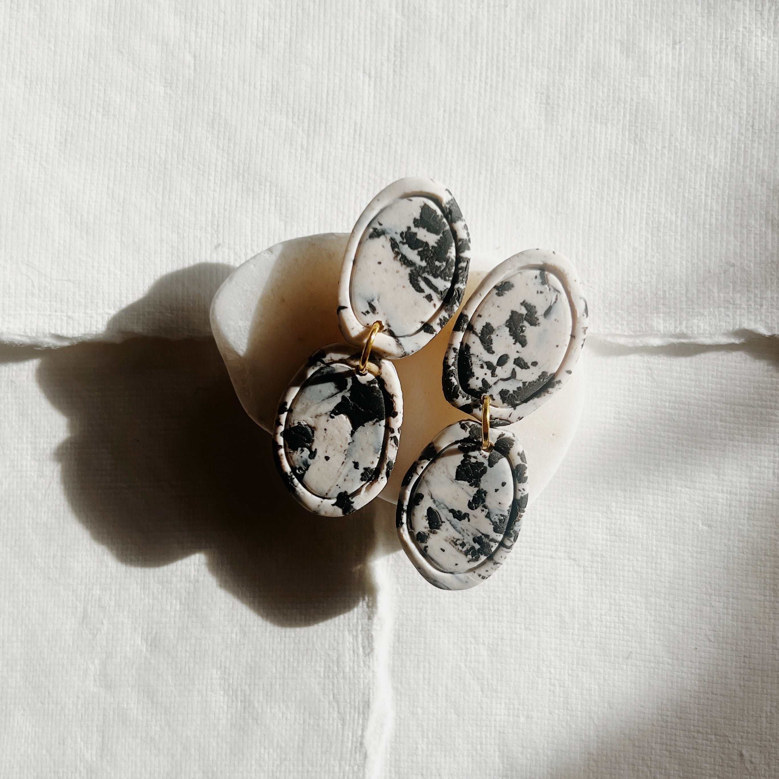 Black and White Speckled Oval Dangles