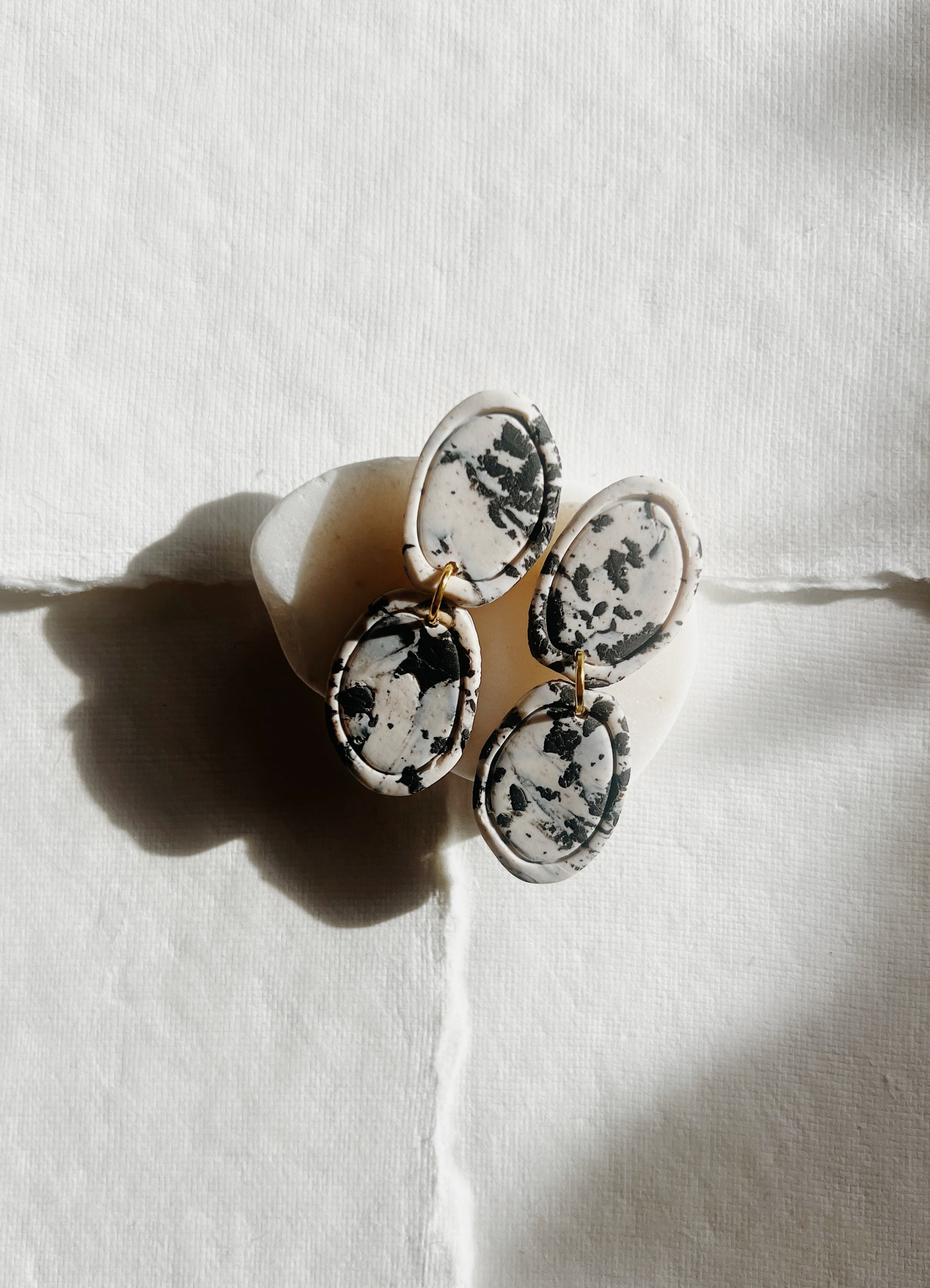 Black and White Speckled Oval Dangles