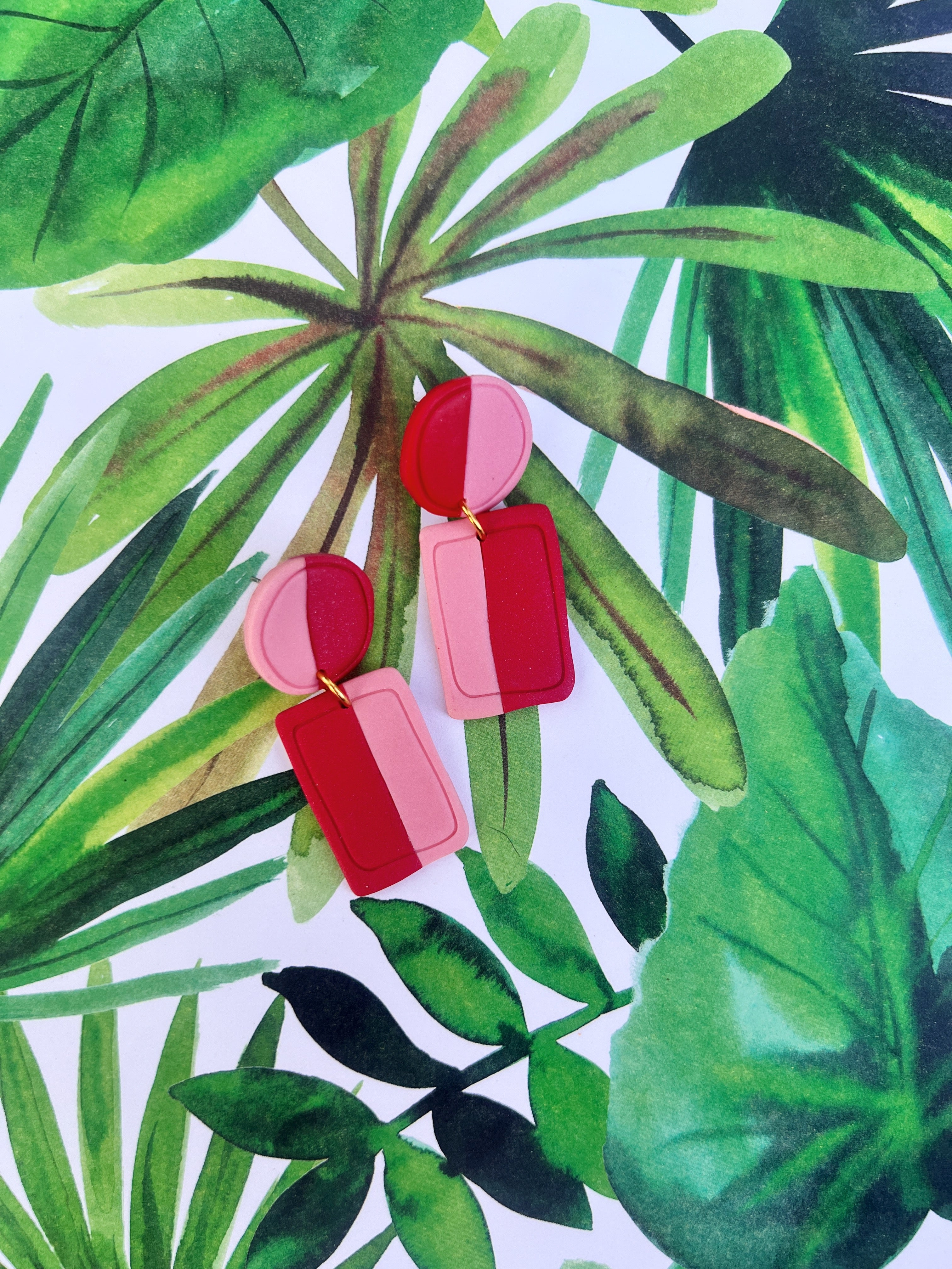 Pink and Red Color Block Multi Shape Dangles