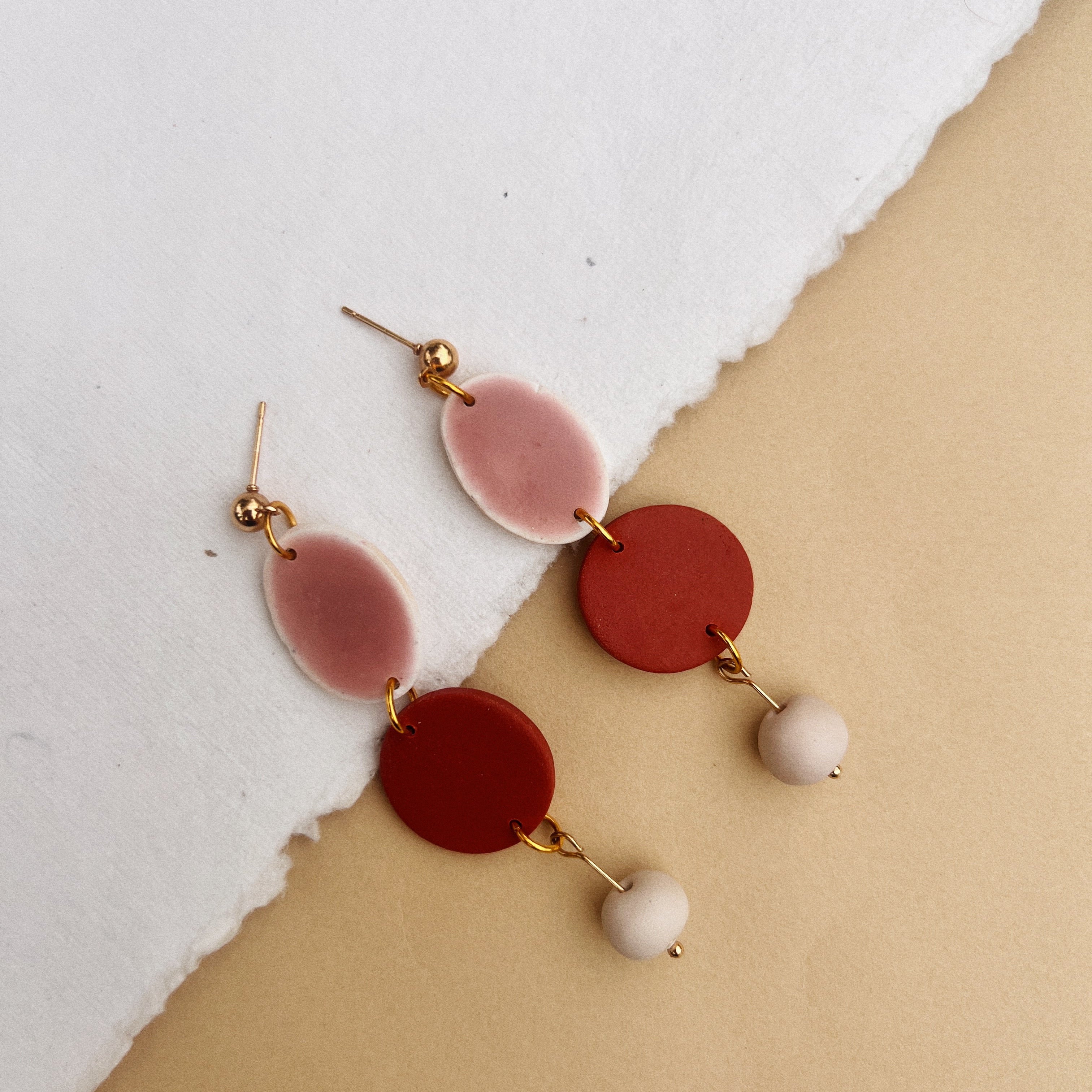 Terracotta and Pink Multi Shape Dangle Earring