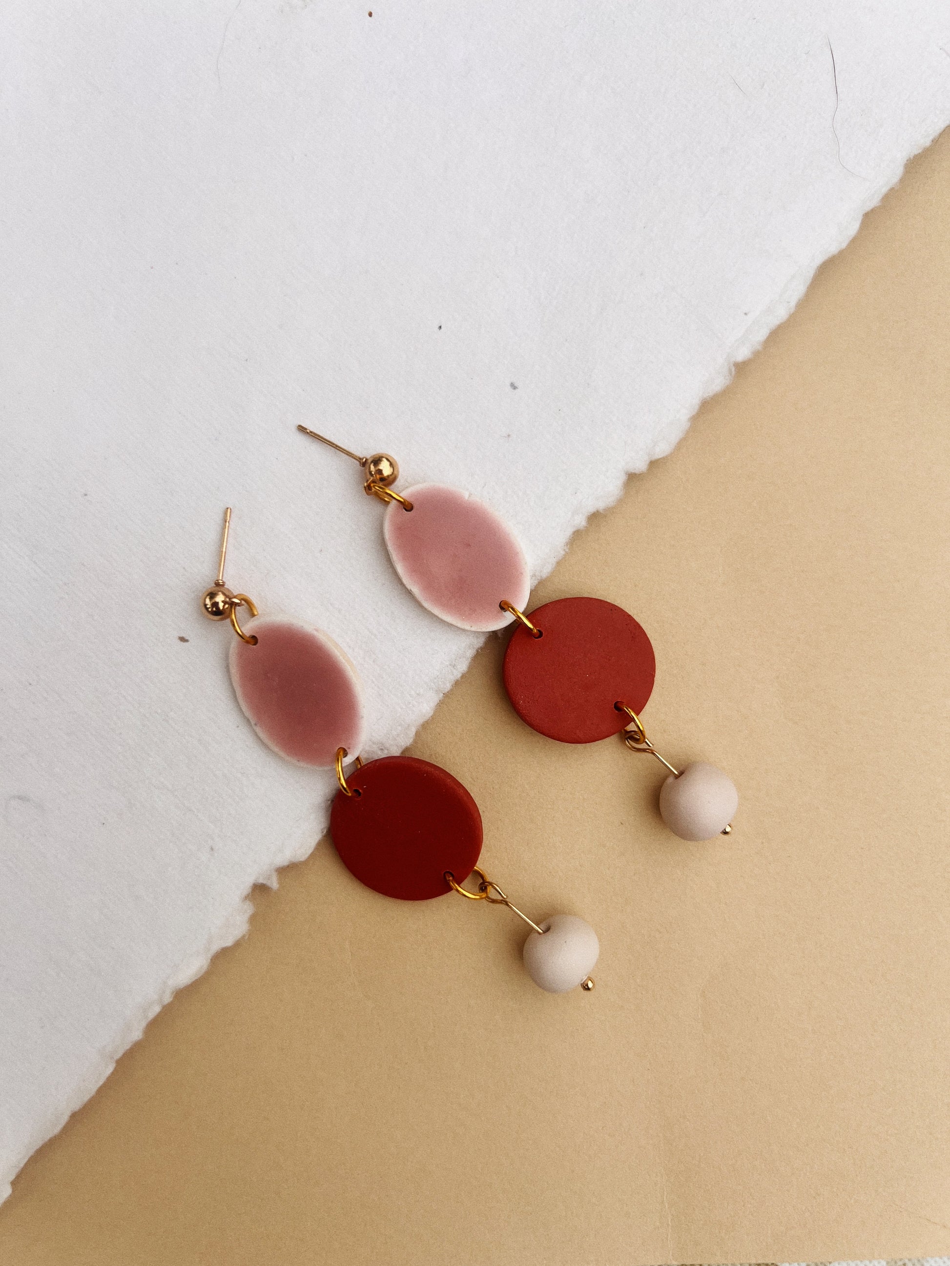Terracotta and Pink Multi Shape Dangle Earring