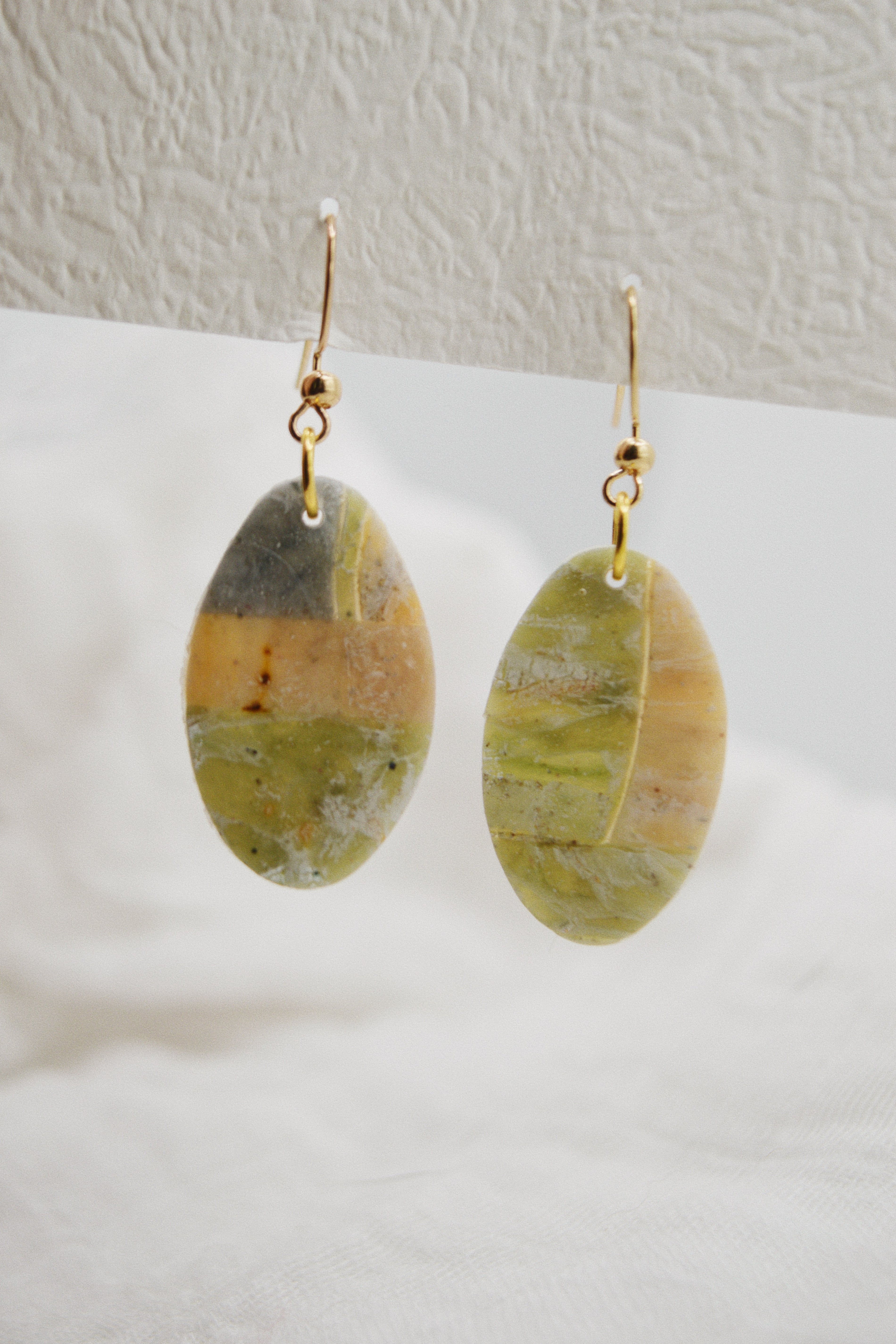 Multi Color Marble Patterned Oval Dangle Earring (Medium)