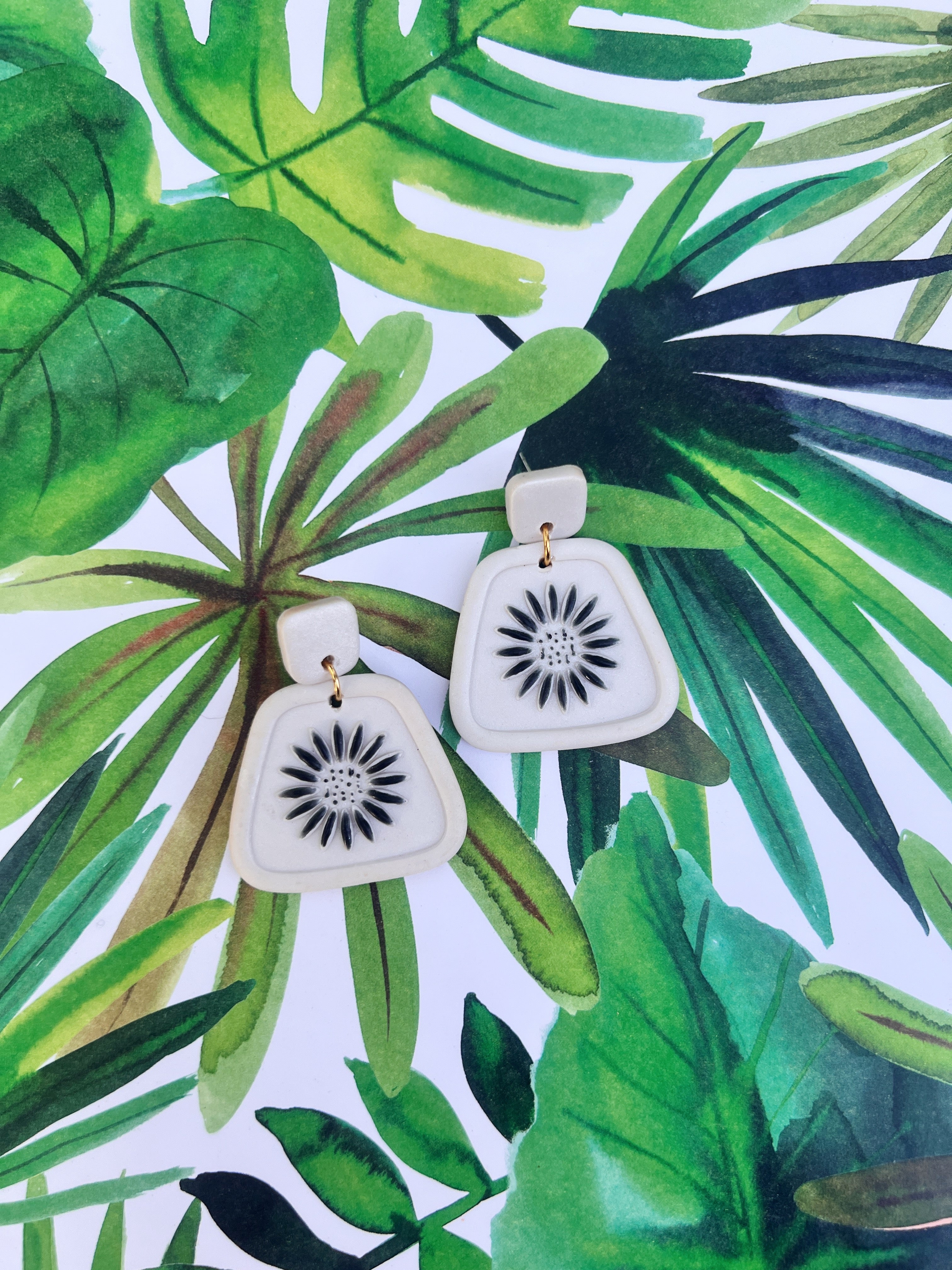 Embossed Daisy Trapezoid Dangles