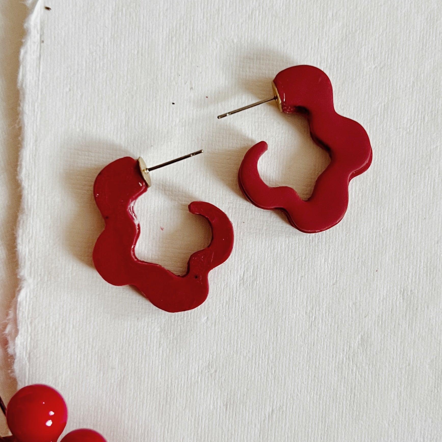 Red Squiggle Hoops