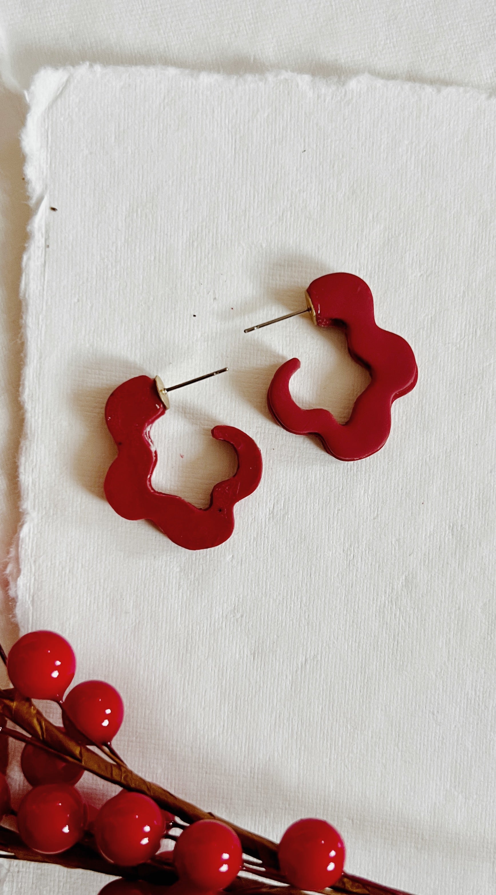 Red Squiggle Hoops