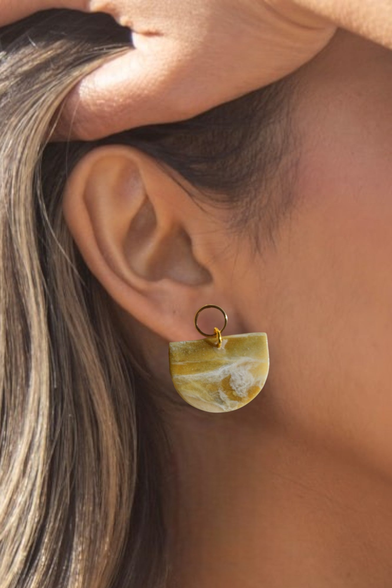 Green Faux Amazonite Half Circle Dangle Earring