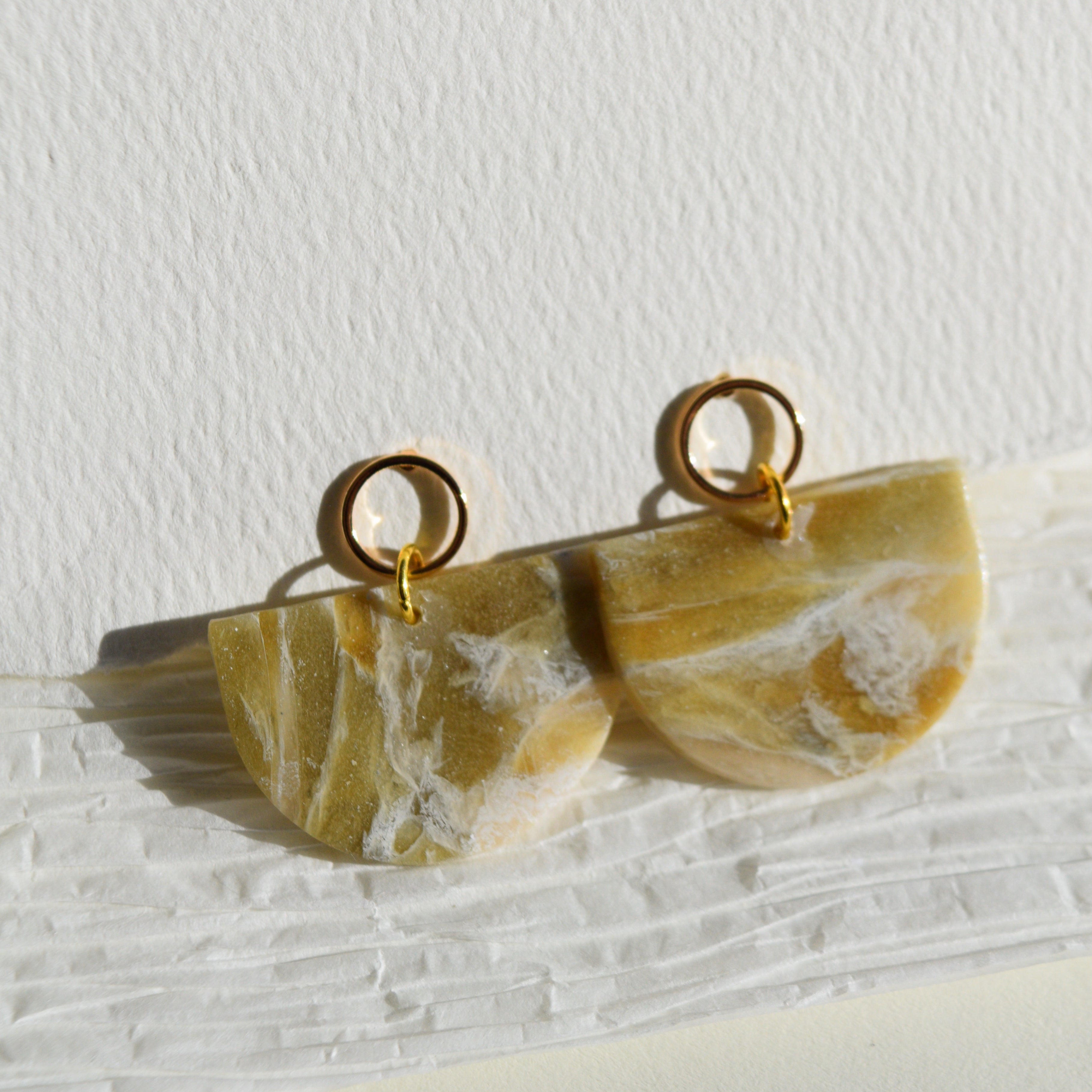 Green Faux Amazonite Half Circle Dangle Earring