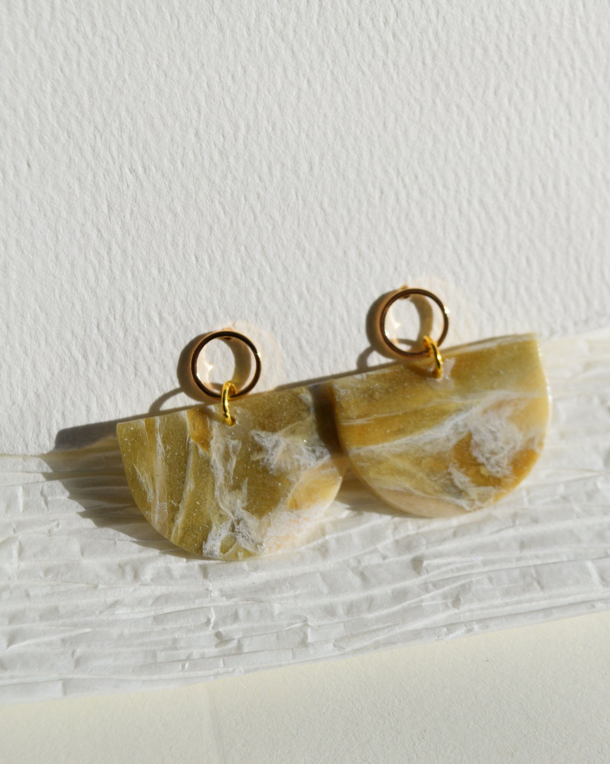 Green Faux Amazonite Half Circle Dangle Earring